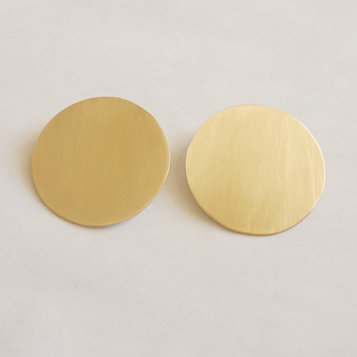 Extra Large Flat Circle Stud Earrings - Statement Brass & Sterling Silver Studs 0256