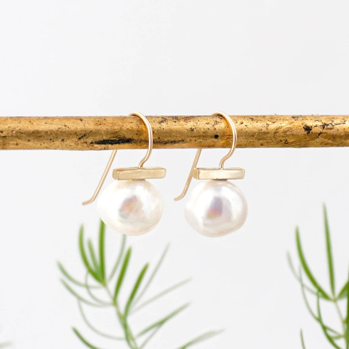 Elegant Dangle Pearl Earrings | White 10mm Nugget AAA Pearl | Multiple Metal Options 0325