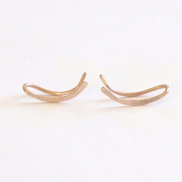 Curved Minimalistic Hand-Made Hammered Ear Climber Earrings - 0273 - Virginia Wynne Designs