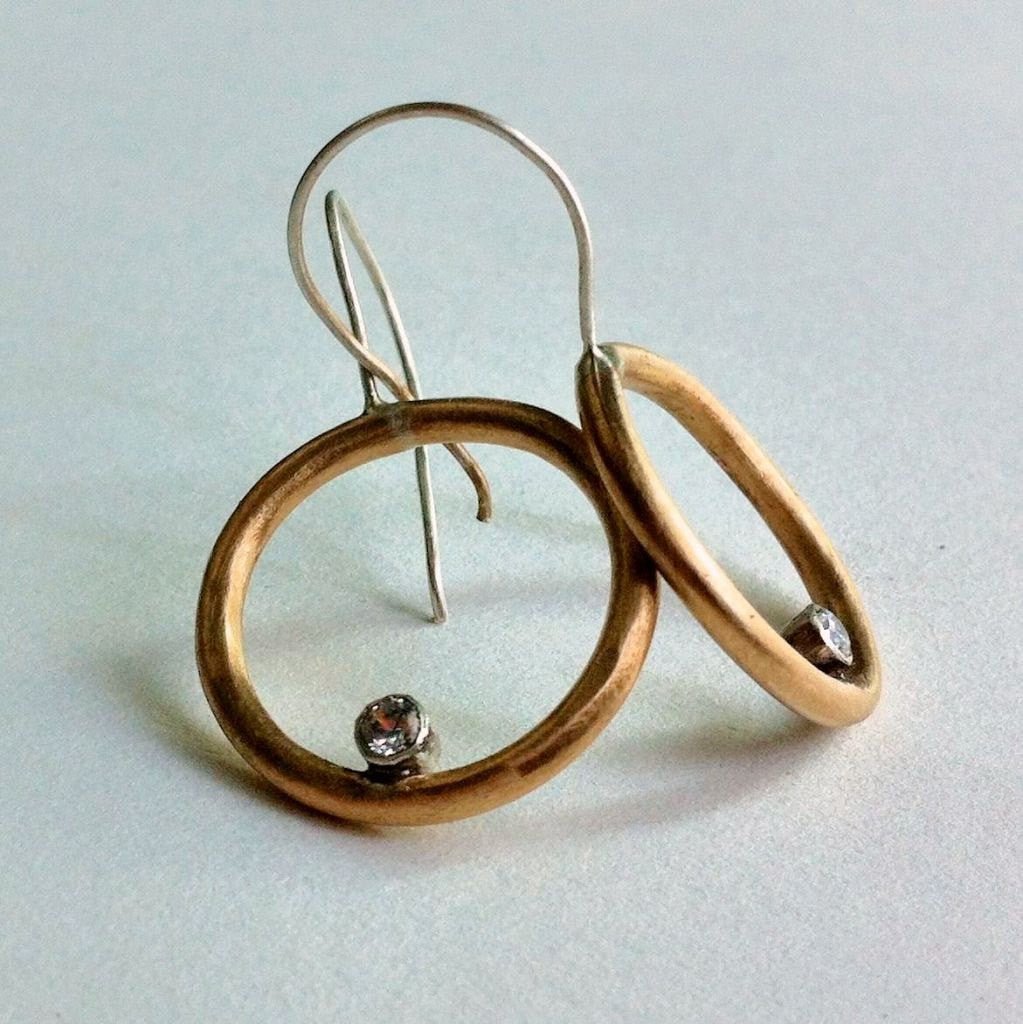 Distinctive Hand-Made Dangle Circular Earrings with Sterling Silver Tube Set Cubic Zirconia  - 0063 - Virginia Wynne Designs
