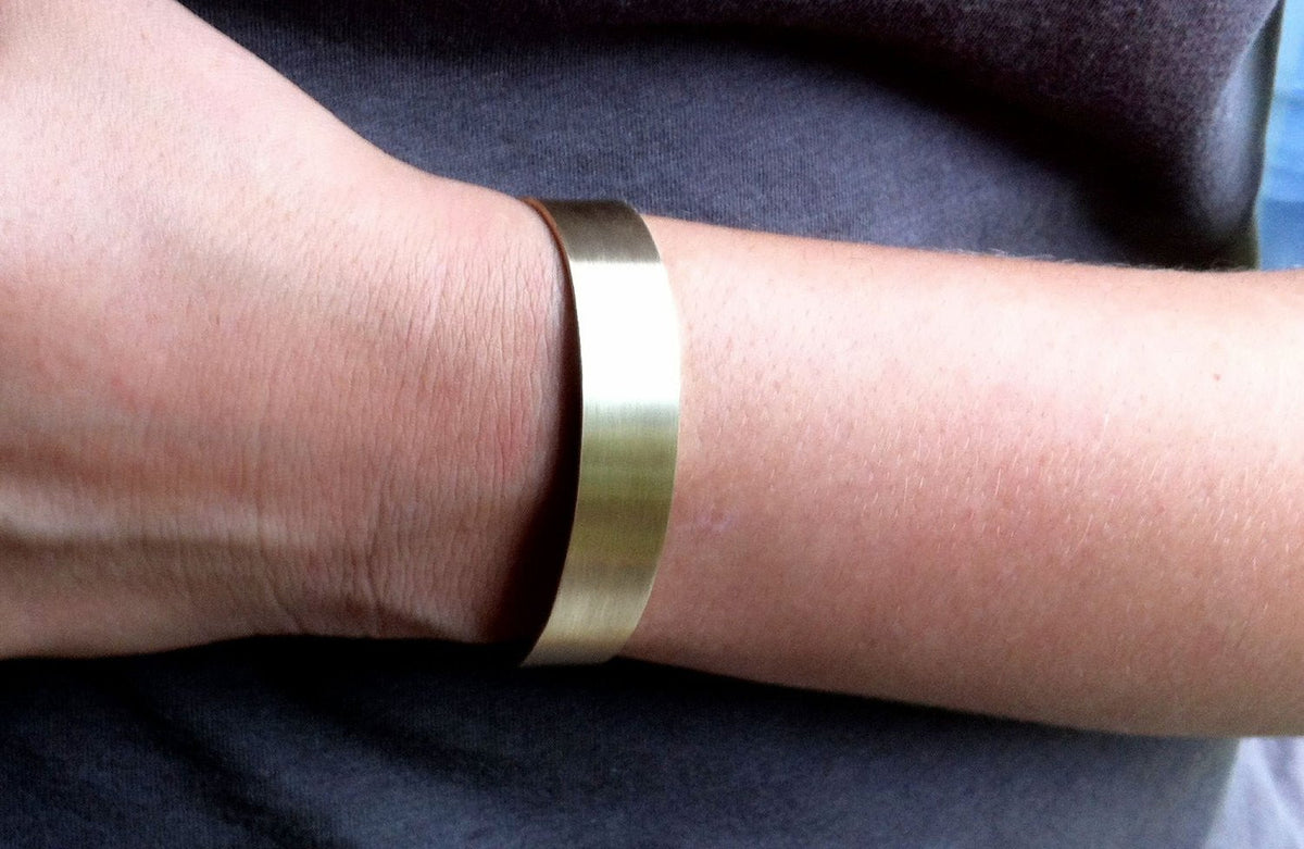 Contemporary Hand-Made Adjustable Rectangle Plain Cuff Bracelet in Honey Colored Brass - 0075 - Virginia Wynne Designs