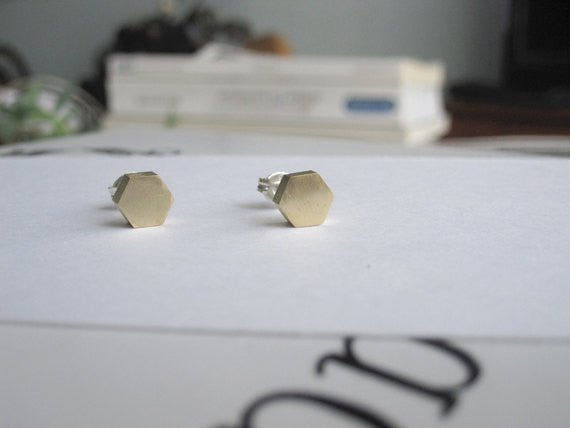 Elegant and Affordable - Hand-Made Solid Brass Hexagon Studs - 0032 - Virginia Wynne Designs