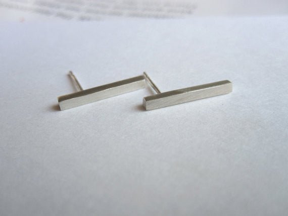 Chic Minimalist Hand-Made Square Line Dangle Bar Stud Earrings - 0072 - Virginia Wynne Designs