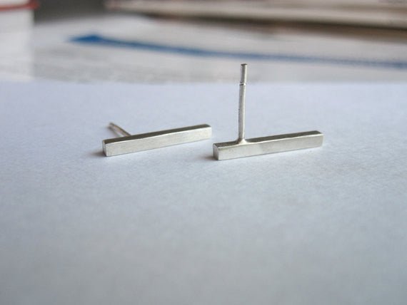 Chic Minimalist Hand-Made Square Line Dangle Bar Stud Earrings - 0072 - Virginia Wynne Designs