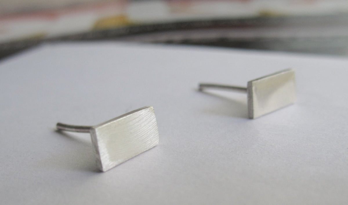 Hand-Crafted Skinny Rectangle Shaped Silver Studs - 0103 - Virginia Wynne Designs