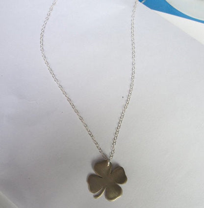 Hand-Made Shamrock Gold Colored Brass Charm Necklace On A Sterling Silver Chain - 0098 - Virginia Wynne Designs