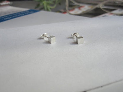 Contemporary Elegance - Sterling Silver Square Cube Stud Earrings - 0016 - Virginia Wynne Designs