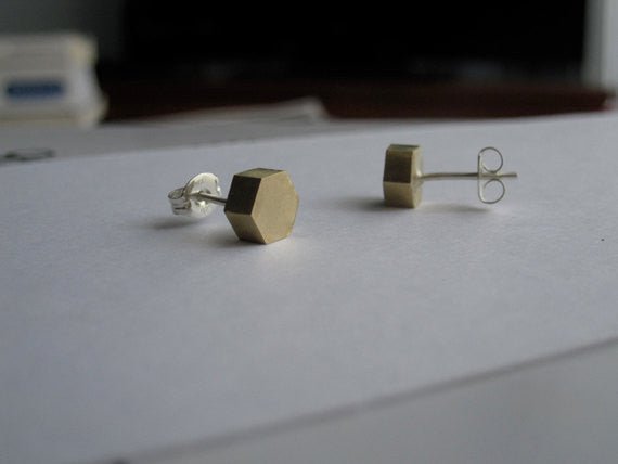 Elegant and Affordable - Hand-Made Solid Brass Hexagon Studs - 0032 - Virginia Wynne Designs