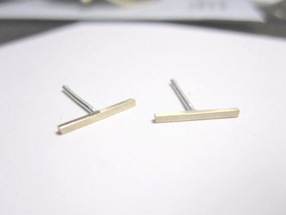 Modern, Cutting Edge, Hand-Made Brass Bar Earring Studs - 0013 - Virginia Wynne Designs