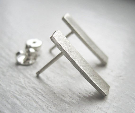 Contemporary and Smart Hand-Crafted Flat Rectangle Bar Stud Earrings - 0027 - Virginia Wynne Designs