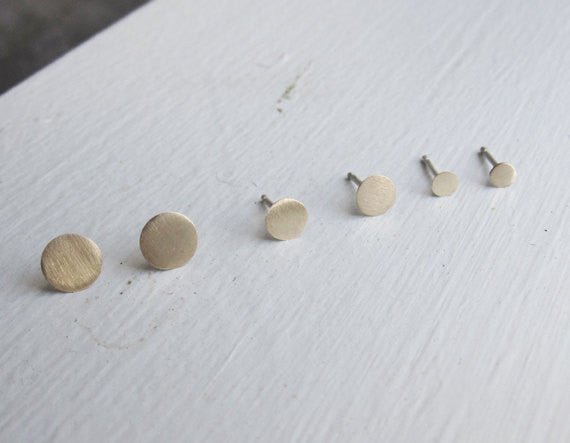 Chic Hand-Made Set of Three Pairs of Round Brass, Dot Disk Earrings in 6mm, 5mm and 3mm -  0022 - Virginia Wynne Designs