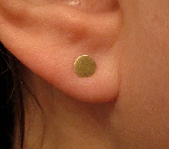 Chic Hand-Made Set of Three Pairs of Round Brass, Dot Disk Earrings in 6mm, 5mm and 3mm -  0022 - Virginia Wynne Designs