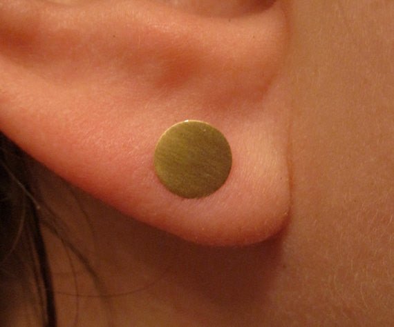 Chic Hand-Made Set of Three Pairs of Round Brass, Dot Disk Earrings in 6mm, 5mm and 3mm -  0022 - Virginia Wynne Designs