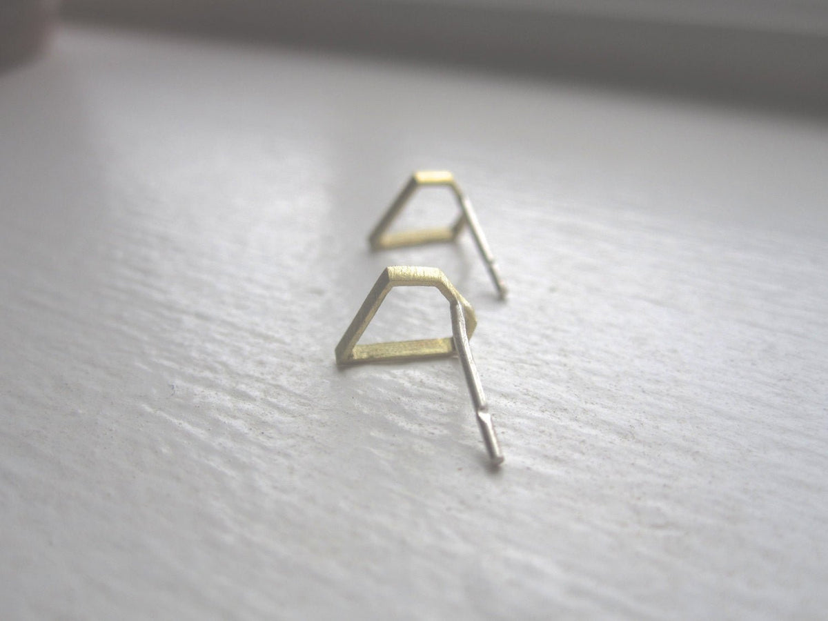 Hand-Made, Diamond Shaped, Outline Stud Earrings in Brass - 0172 - Virginia Wynne Designs