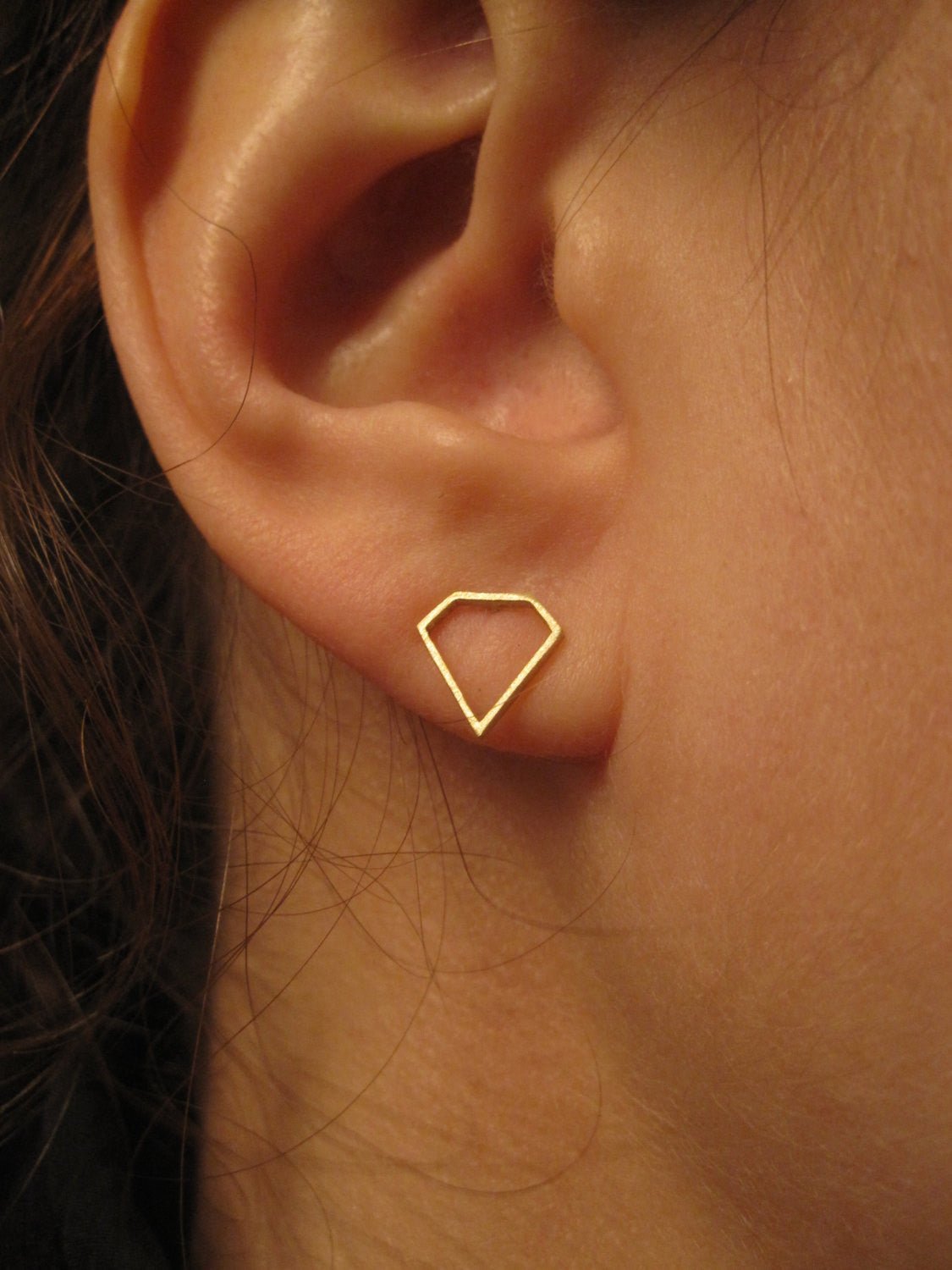 Hand-Made, Diamond Shaped, Outline Stud Earrings in Brass - 0172 - Virginia Wynne Designs