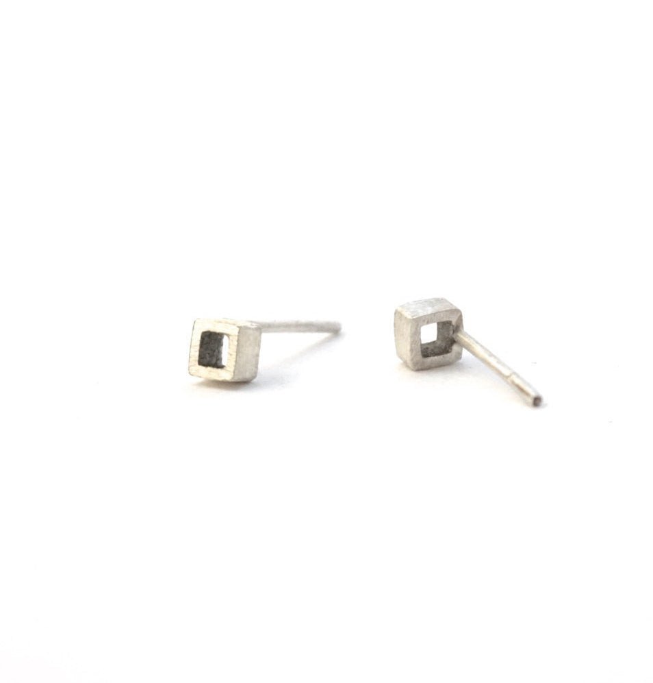 Contemporary Hand-Crafted Open Square Stud Earrings - 0160 - Virginia Wynne Designs