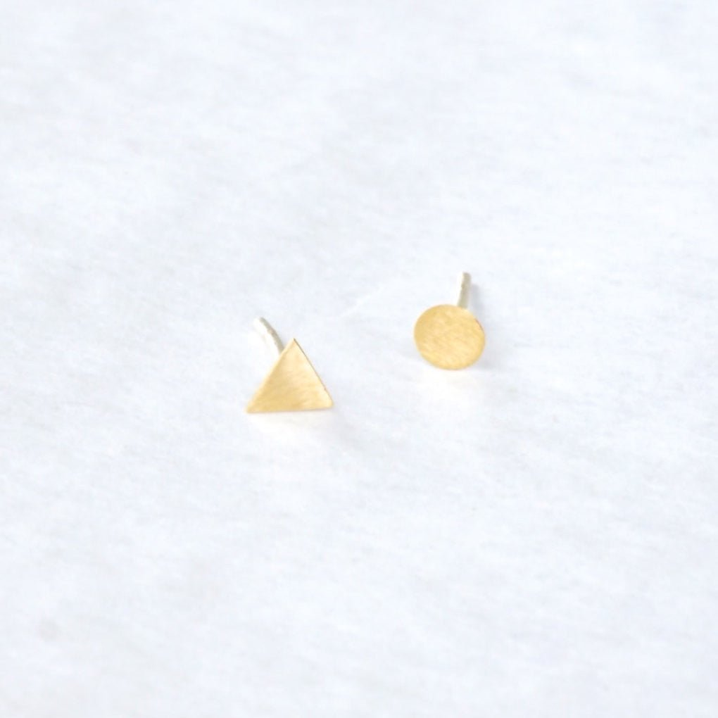 Creatively Mismatched, Hand-Crafted 4mm Circle & 4mm Triangle Stud Earrings - 0149 - Virginia Wynne Designs