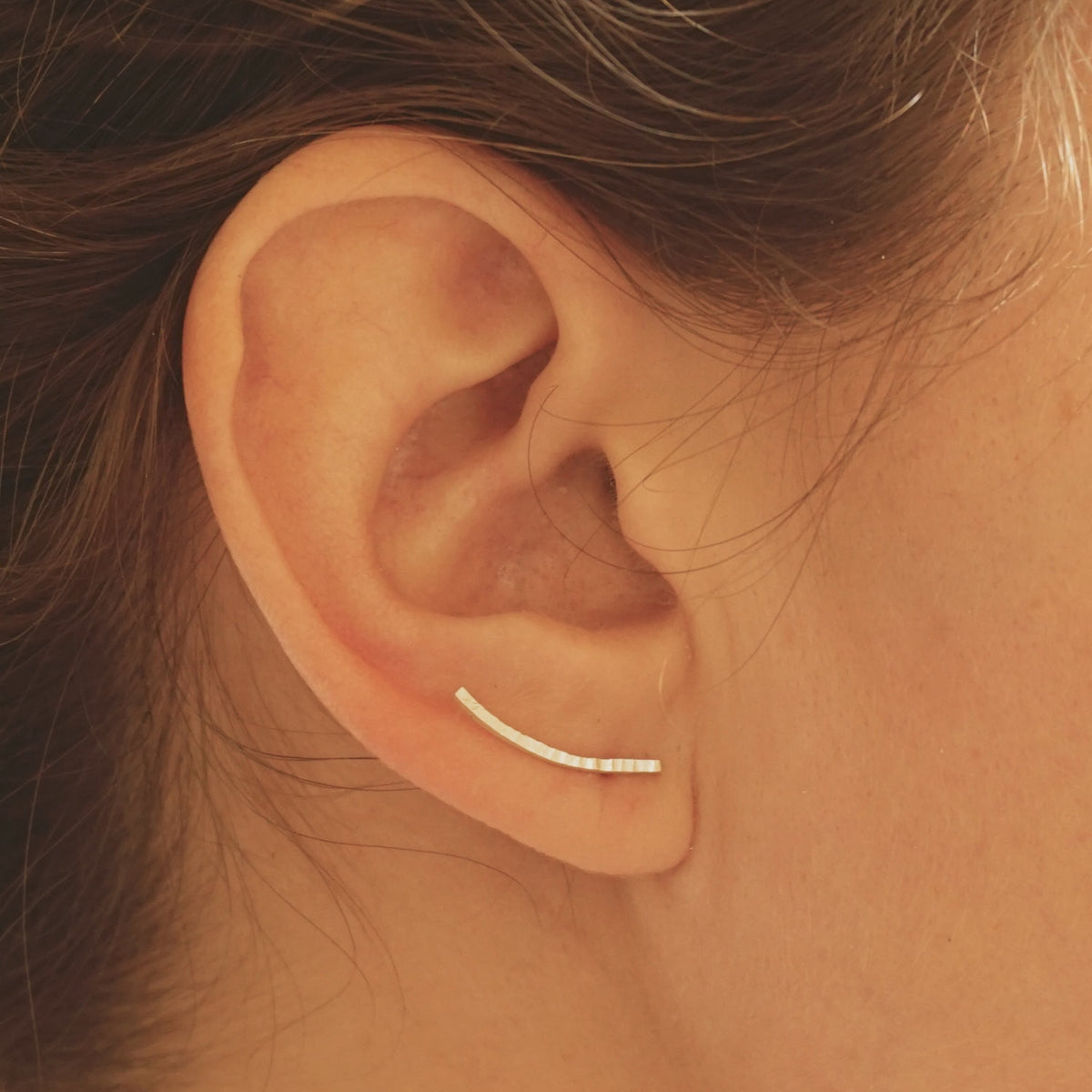 Modern and Distinctive Hand-Made Hammered Texture Ear Climber Bar Studs Earrings  - 0237 - Virginia Wynne Designs