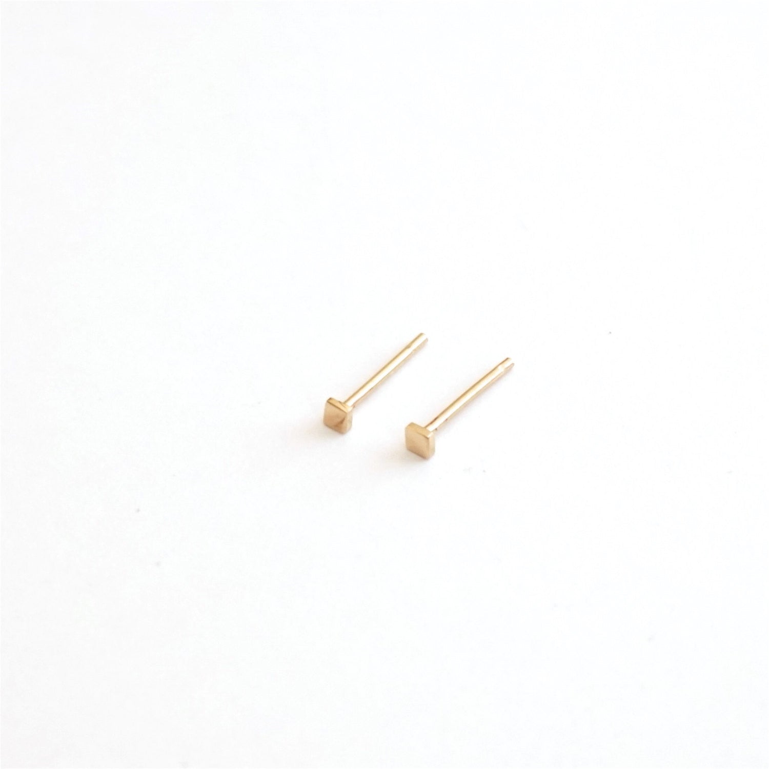 Contemporary Classic Hand-Made Square 14K Gold Stud Earrings  -  0151 - Virginia Wynne Designs