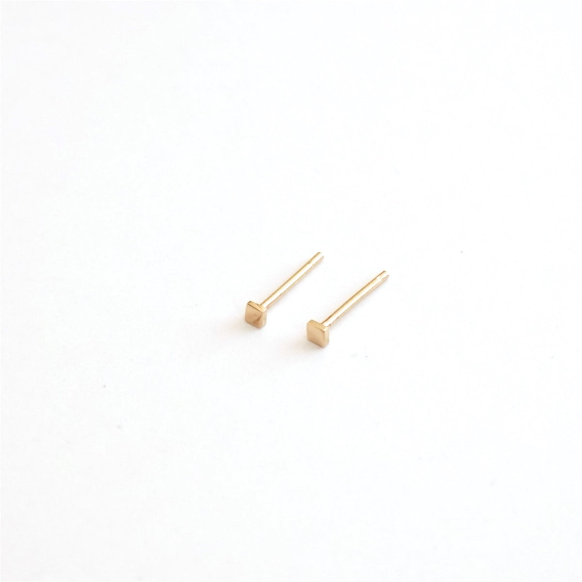 Contemporary Classic Hand-Made Square 14K Gold Stud Earrings  -  0151 - Virginia Wynne Designs