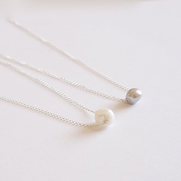 Simple Floating Single Pearl Necklace For Everyday Elegance - 0220 - Virginia Wynne Designs