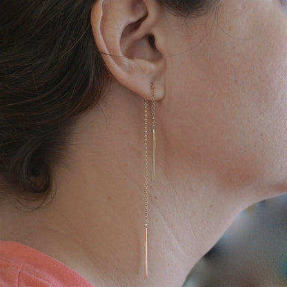 Classic Sterling Silver or Gold Fill Chain Bar Threader Dangle Earrings - 0224 - Virginia Wynne Designs