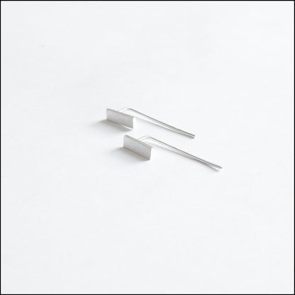 Understated Yet Elegant Hand-Made Sterling Silver Rectangle Flat Bar Threader Earrings - 0242 - Virginia Wynne Designs