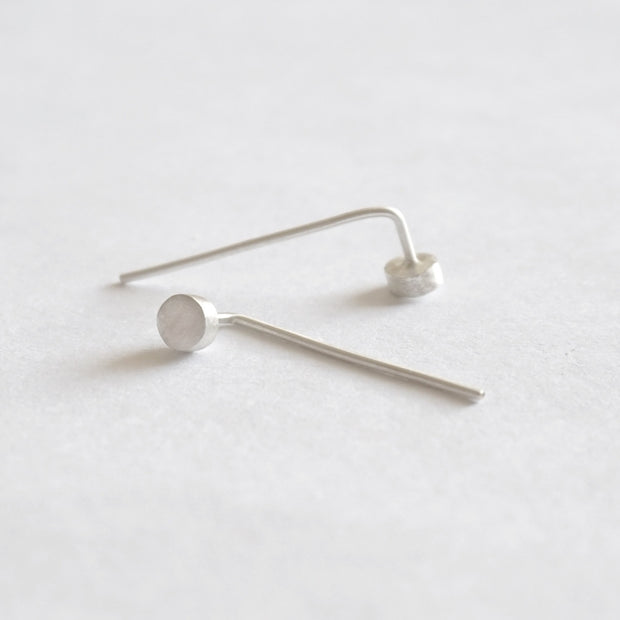Sophisticated Hand-Made Sterling Silver Threader Earrings with a Solid Round Disc Front - 0260 - Virginia Wynne Designs