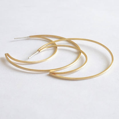Contemporary, Hand-Crafted, Open Flat Crescent Hoop Earrings With Brushed Finish - 0261 - Virginia Wynne Designs