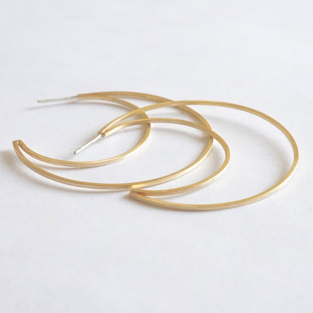 Contemporary, Hand-Crafted, Open Flat Crescent Hoop Earrings With Brushed Finish - 0261 - Virginia Wynne Designs
