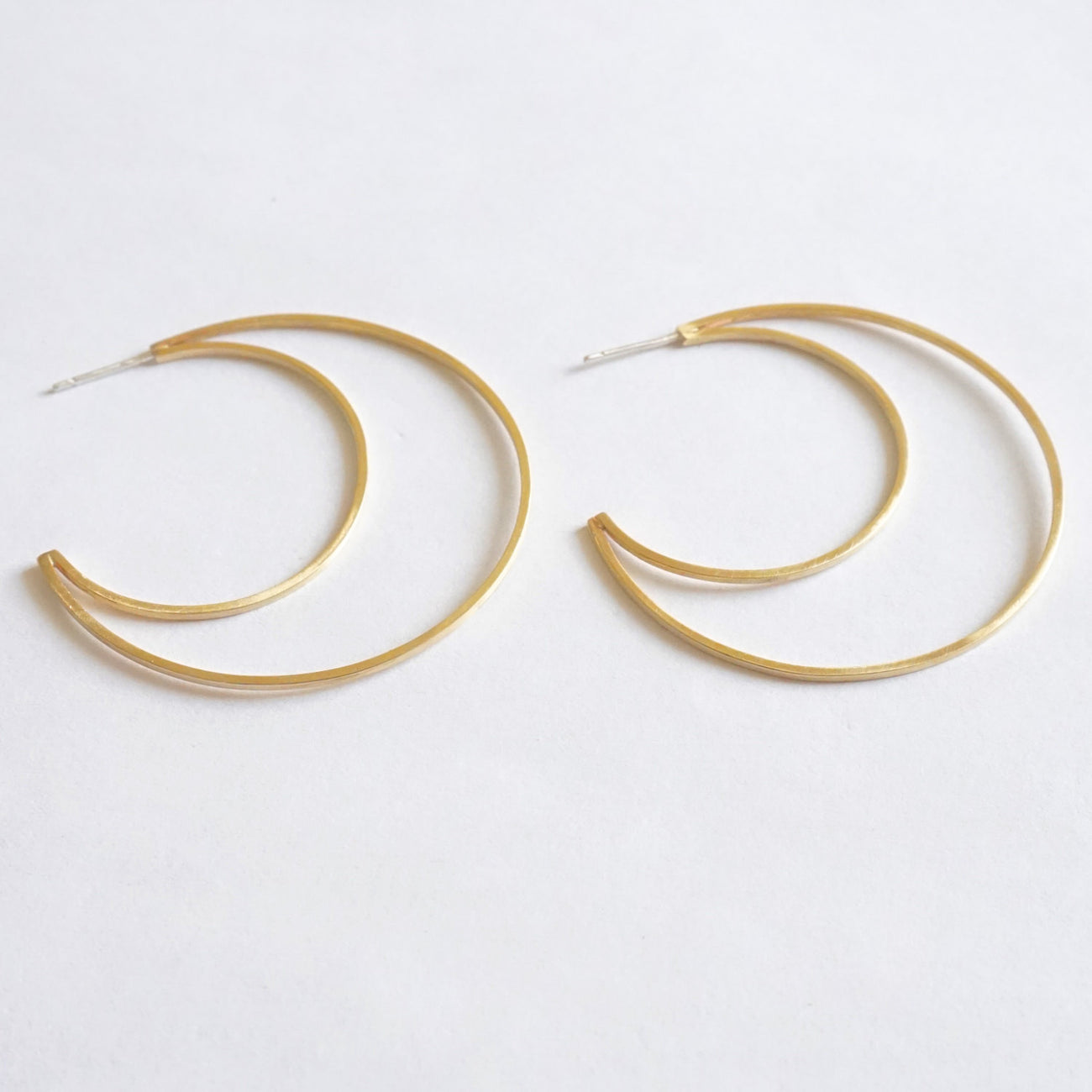 Contemporary, Hand-Crafted, Open Flat Crescent Hoop Earrings With Brushed Finish - 0261 - Virginia Wynne Designs