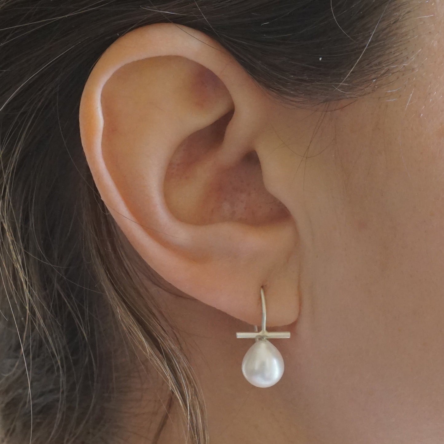 Classic White Teardrop Freshwater Pearl Dangle Drop Earrings with 11mm Bar - 0241 - Virginia Wynne Designs