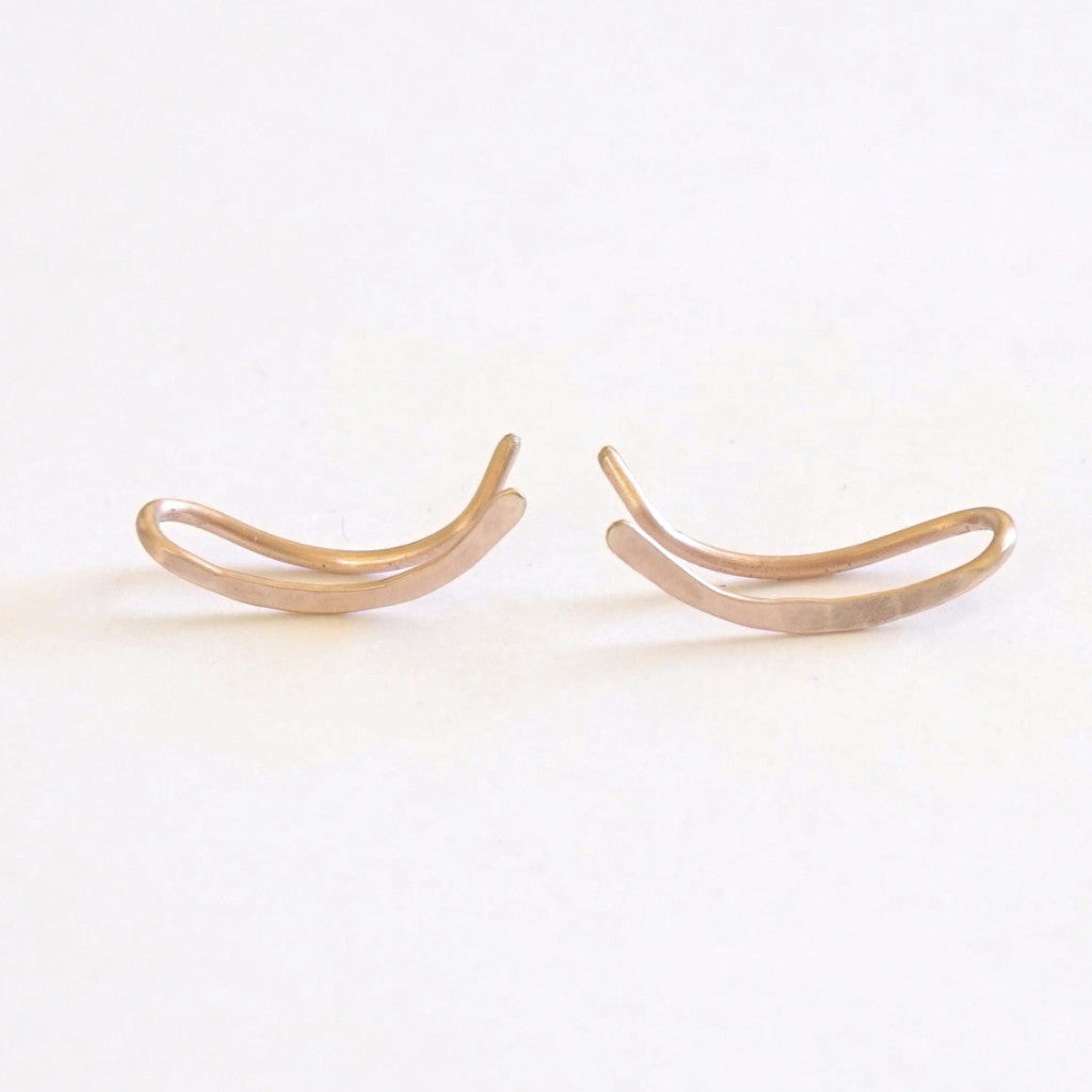 Curved Minimalistic Hand-Made Hammered Ear Climber Earrings - 0273 - Virginia Wynne Designs