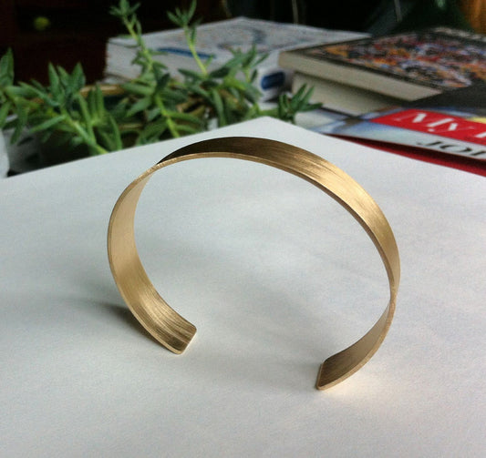 Contemporary Hand-Made Adjustable Rectangle Plain Cuff Bracelet in Honey Colored Brass - 0075 - Virginia Wynne Designs