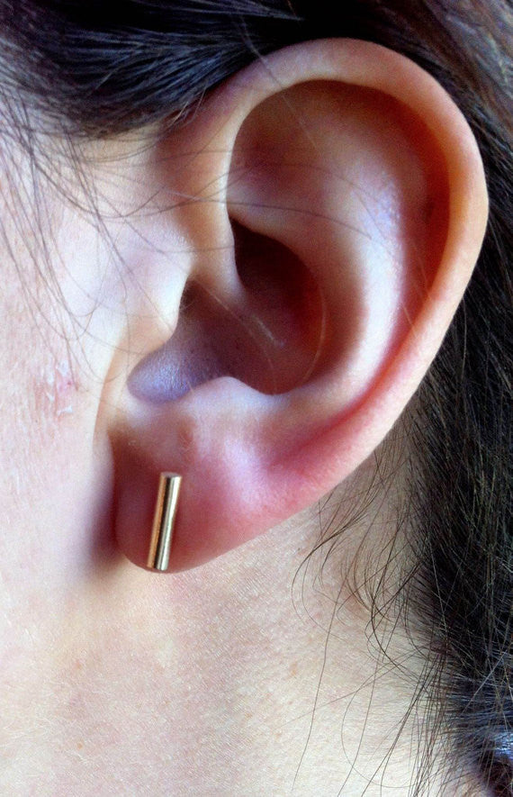 Simple, Understated, Hand-Made Gold Colored Brass Bar Stud Earring - 0018 - Virginia Wynne Designs