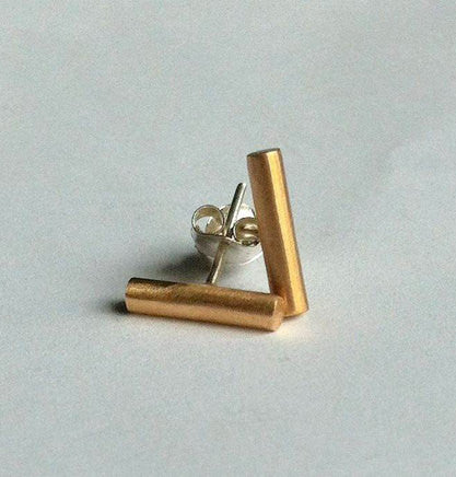 Simple, Understated, Hand-Made Gold Colored Brass Bar Stud Earring - 0018 - Virginia Wynne Designs