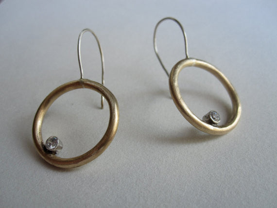 Distinctive Hand-Made Dangle Circular Earrings with Sterling Silver Tube Set Cubic Zirconia  - 0063 - Virginia Wynne Designs