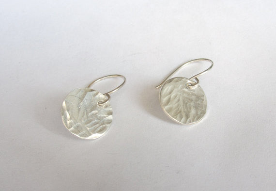 Exceptional Hand-Crafted Quality - Sterling Silver, Hammered Texture Dangle Disk Earrings  - 0071 - Virginia Wynne Designs
