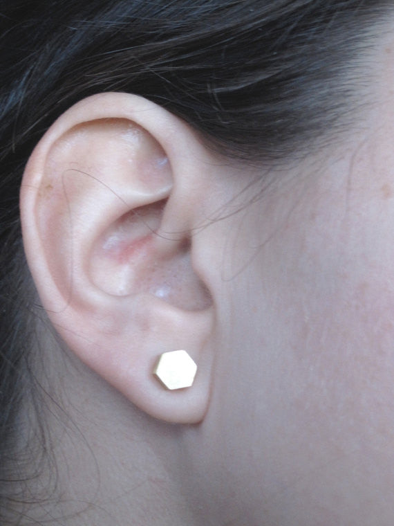 Elegant and Affordable - Hand-Made Solid Brass Hexagon Studs - 0032 - Virginia Wynne Designs