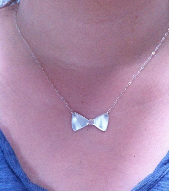 Stylish Hand-Crafted Sterling Silver Bow Tie Pendent On Sterling Silver Chain - 0091 - Virginia Wynne Designs