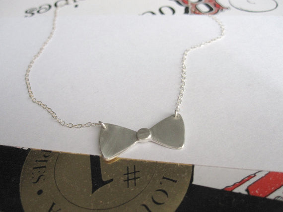 Stylish Hand-Crafted Sterling Silver Bow Tie Pendent On Sterling Silver Chain - 0091 - Virginia Wynne Designs