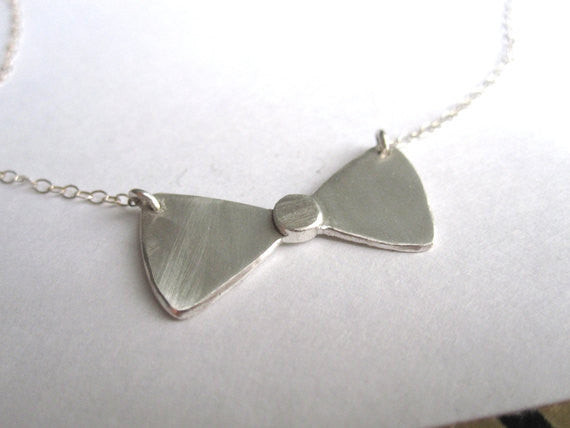 Stylish Hand-Crafted Sterling Silver Bow Tie Pendent On Sterling Silver Chain - 0091 - Virginia Wynne Designs