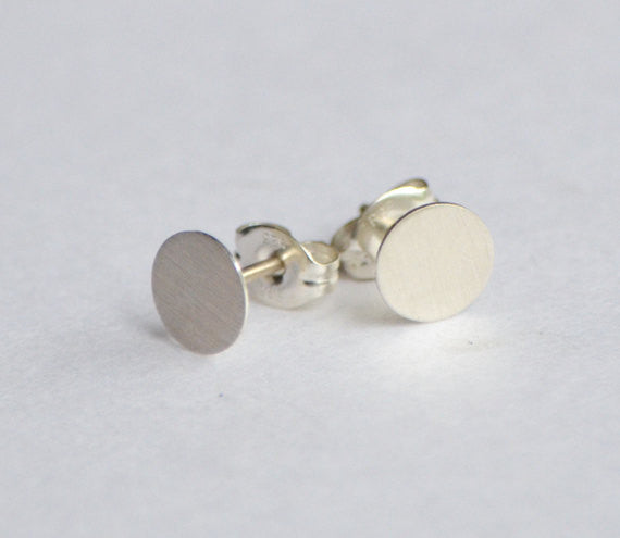 Modern Elegance in These Hand-Made Sterling Silver Flat Circle Studs Earrings - 0239 - Virginia Wynne Designs