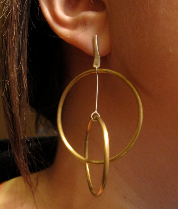 Distinctively Designed Solid Hand-Made Gold Colored Brass Hoop Within Hoop Earrings - 0084 - Virginia Wynne Designs