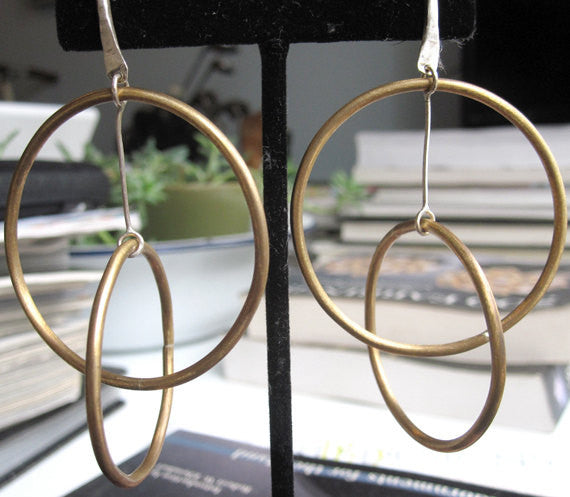 Distinctively Designed Solid Hand-Made Gold Colored Brass Hoop Within Hoop Earrings - 0084 - Virginia Wynne Designs
