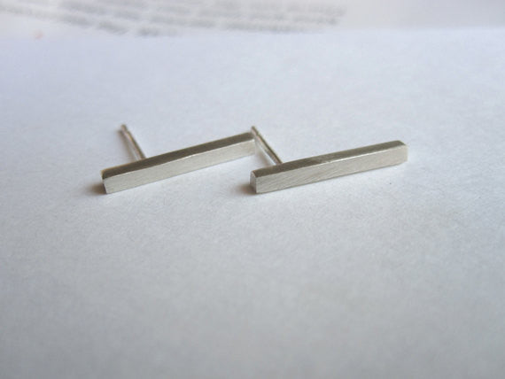 Chic Minimalist Hand-Made Square Line Dangle Bar Stud Earrings - 0072 - Virginia Wynne Designs