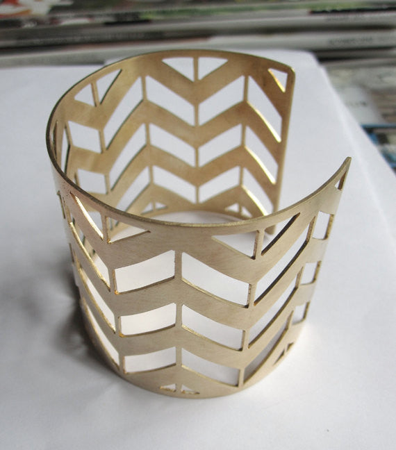 Hand-Made Geometric Chevron Open Cuff Bracelet in Gold Colored Brass - 0080 - Virginia Wynne Designs