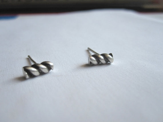 Contemporary Designed Hand-Made Thick Twist Stud Earrings In Sterling Silver - 0087 - Virginia Wynne Designs