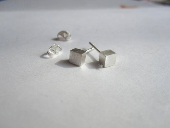 Contemporary Elegance - Sterling Silver Square Cube Stud Earrings - 0016 - Virginia Wynne Designs
