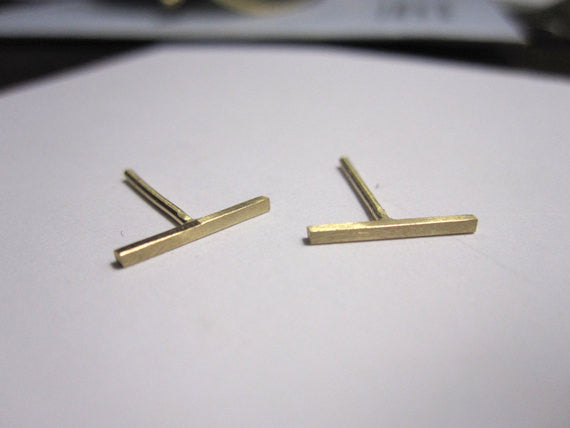 Contemporary and Stylish Yellow Gold Fill Staple Bar Stud Earrings - 0263 - Virginia Wynne Designs